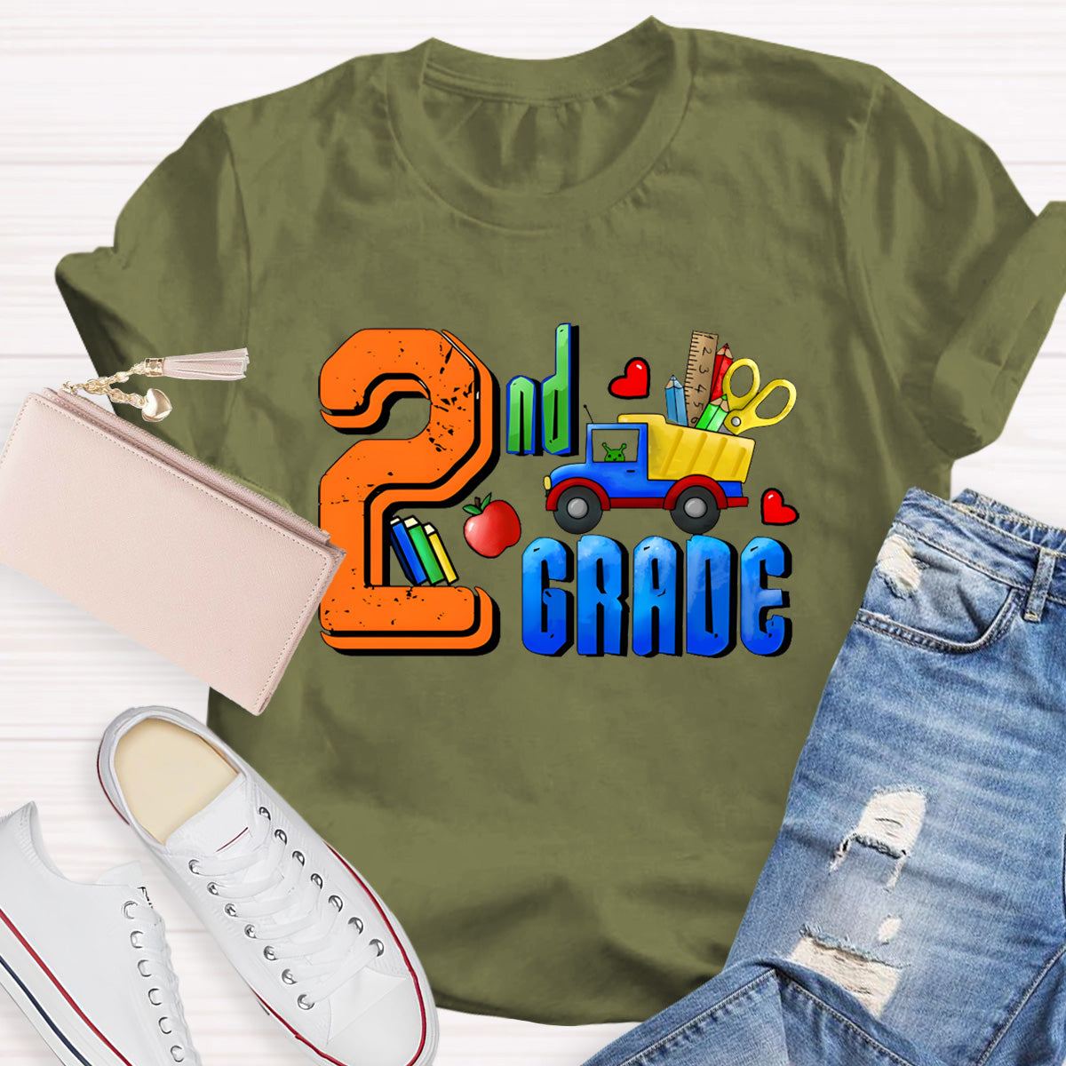 Personalized Grade Truck With Teacher's Tool  2nd Grade Teacher T-Shirt