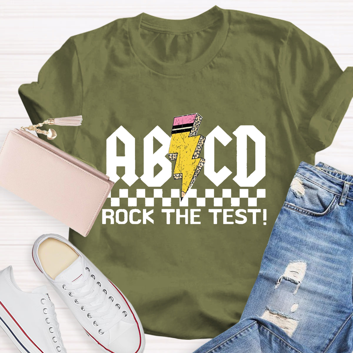 ABCD Rock The Test Teacher T-Shirt