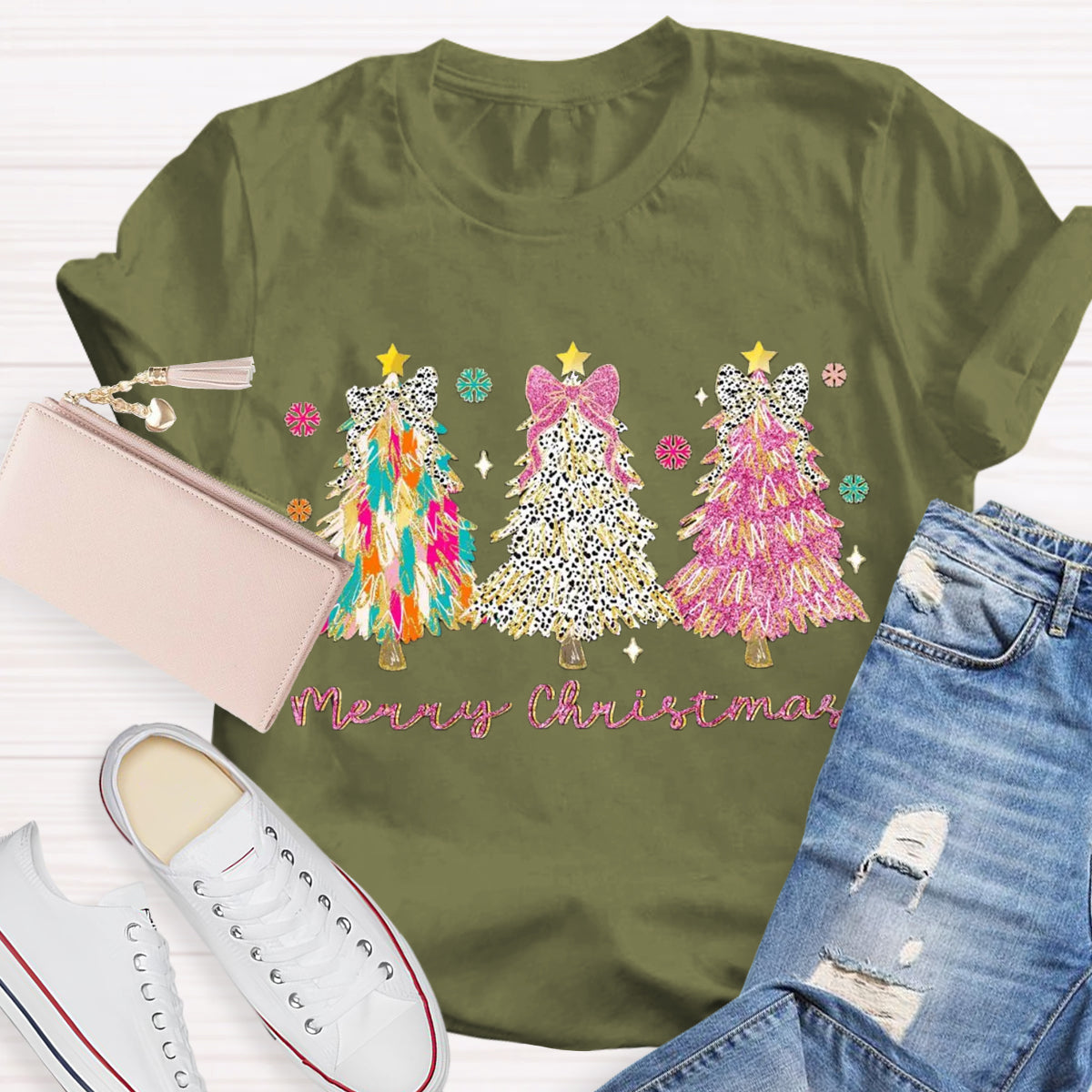 Colorful Coquette Glitter Christmas Tree T-Shirt