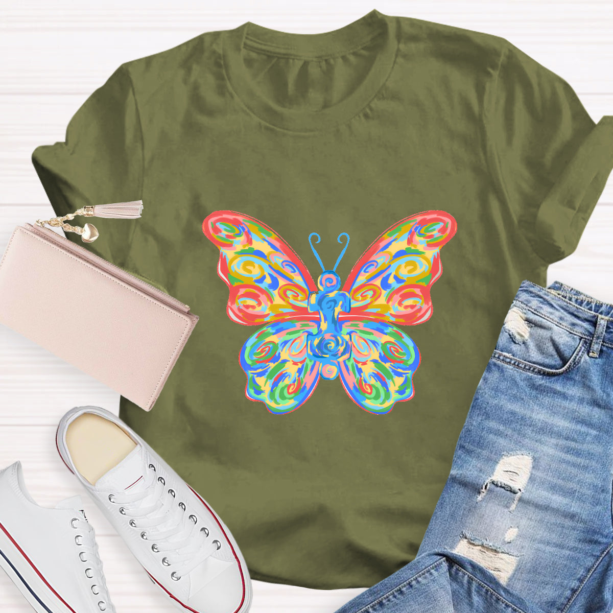 Colorful Butterfly Teacher T-Shirt