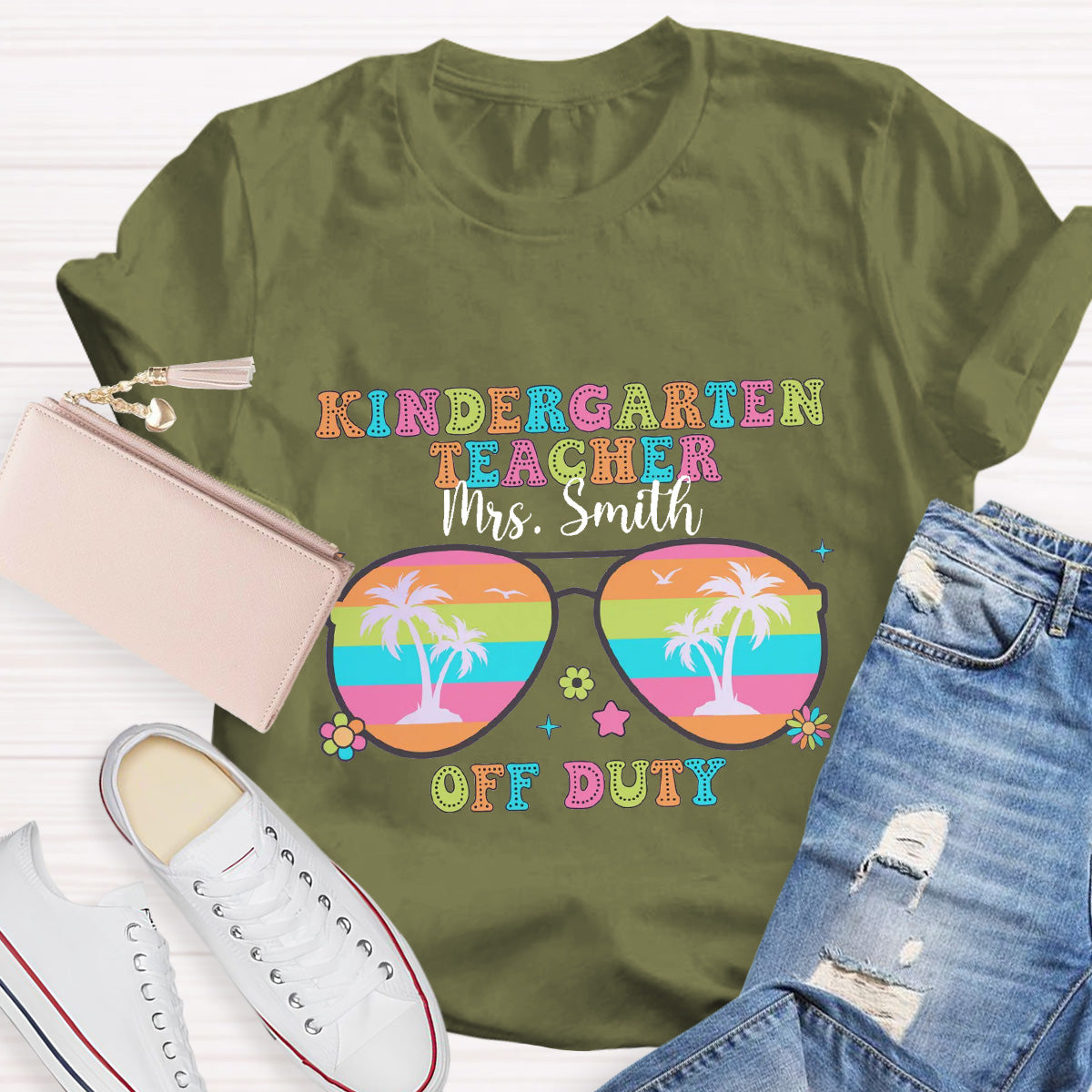 Personalized Name And Grade Off Duty Teacher T-Shirt