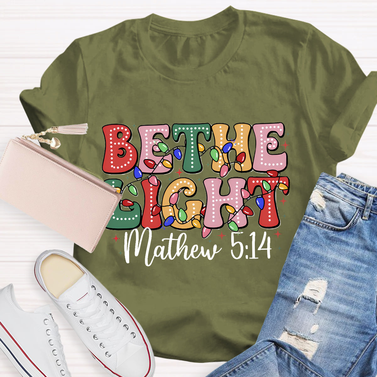 Christmas Be The Light Teacher T-Shirt