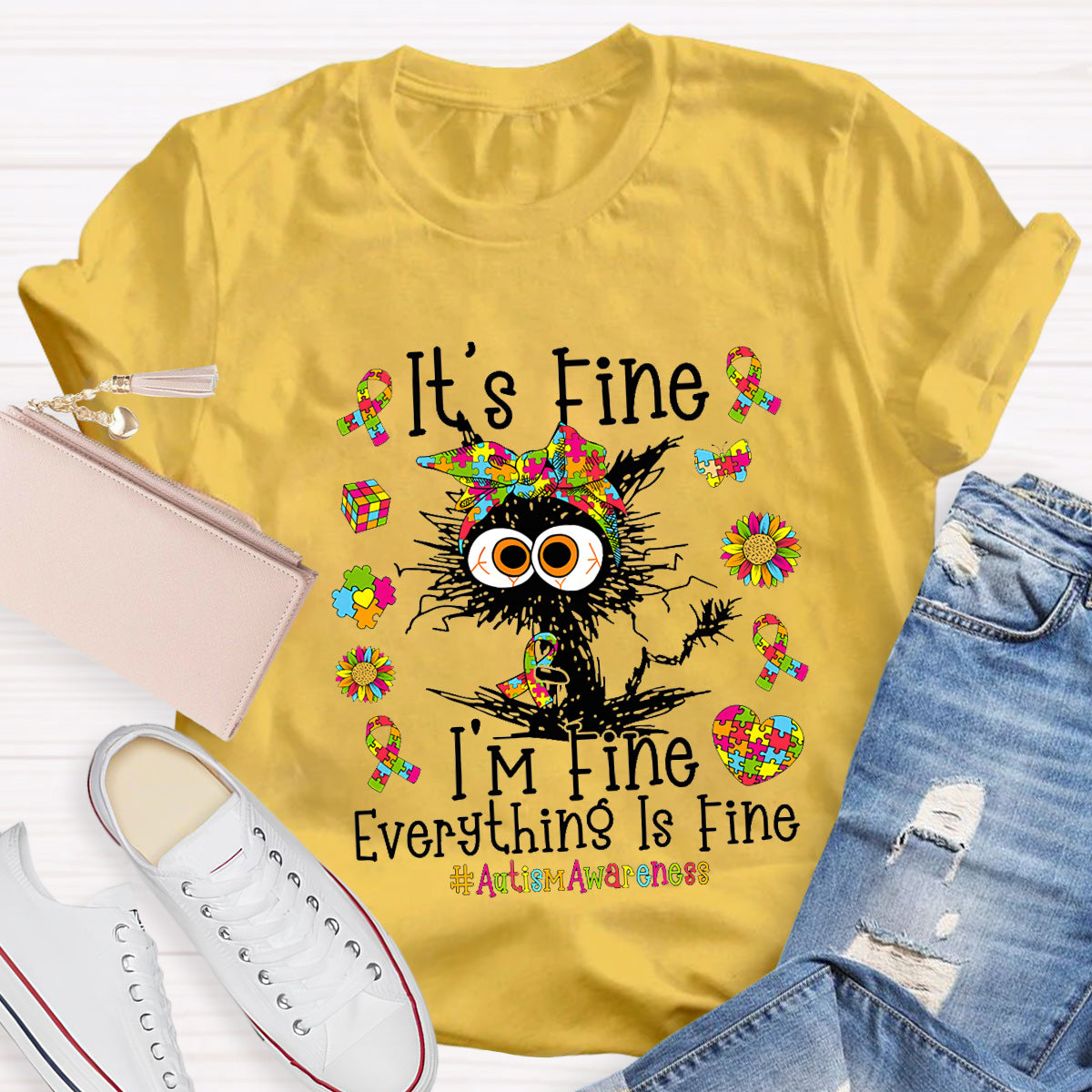 It's Fine I'm Fine Everything Is Fine Autismawarness T-Shirt