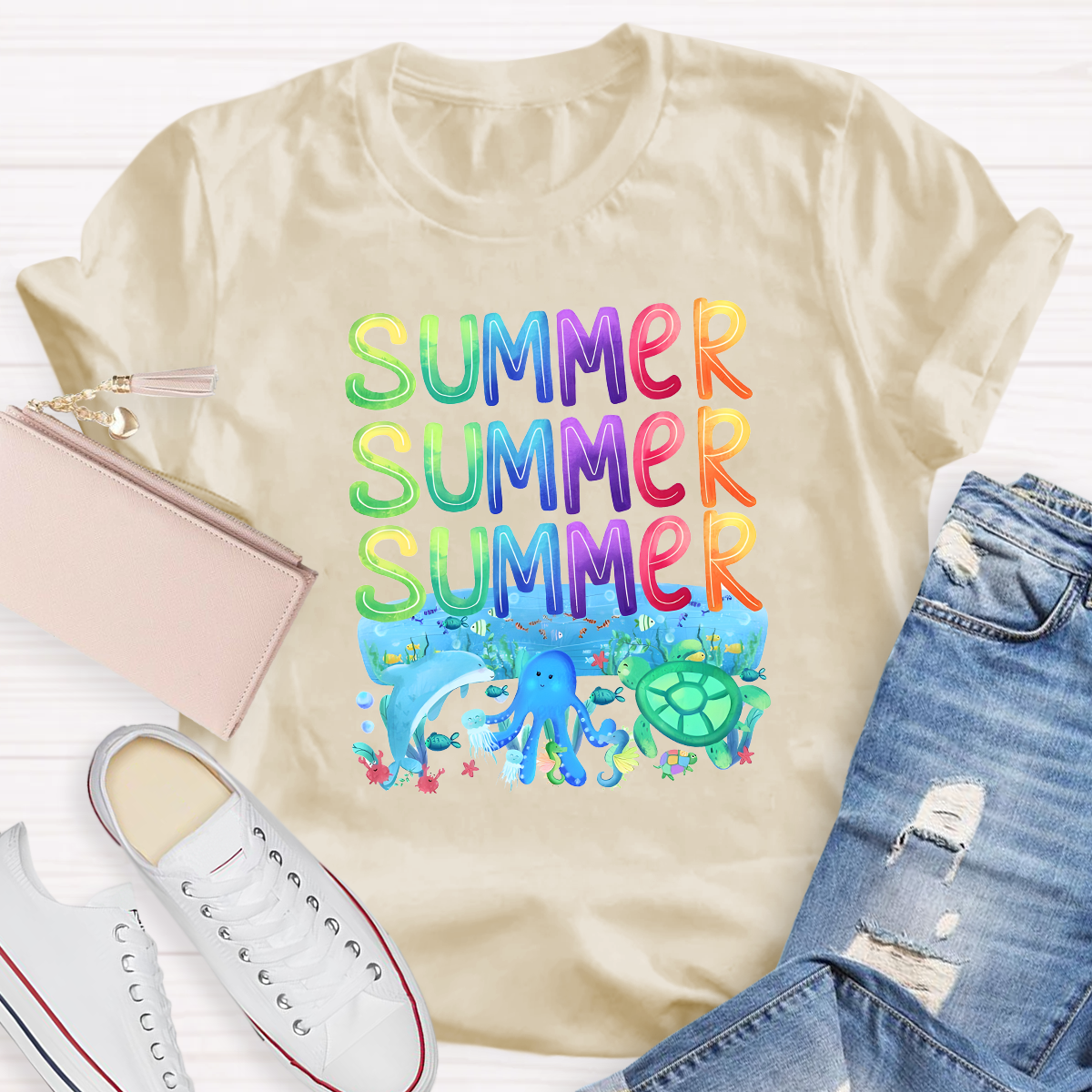Rainbow Summer Teacher T-Shirt