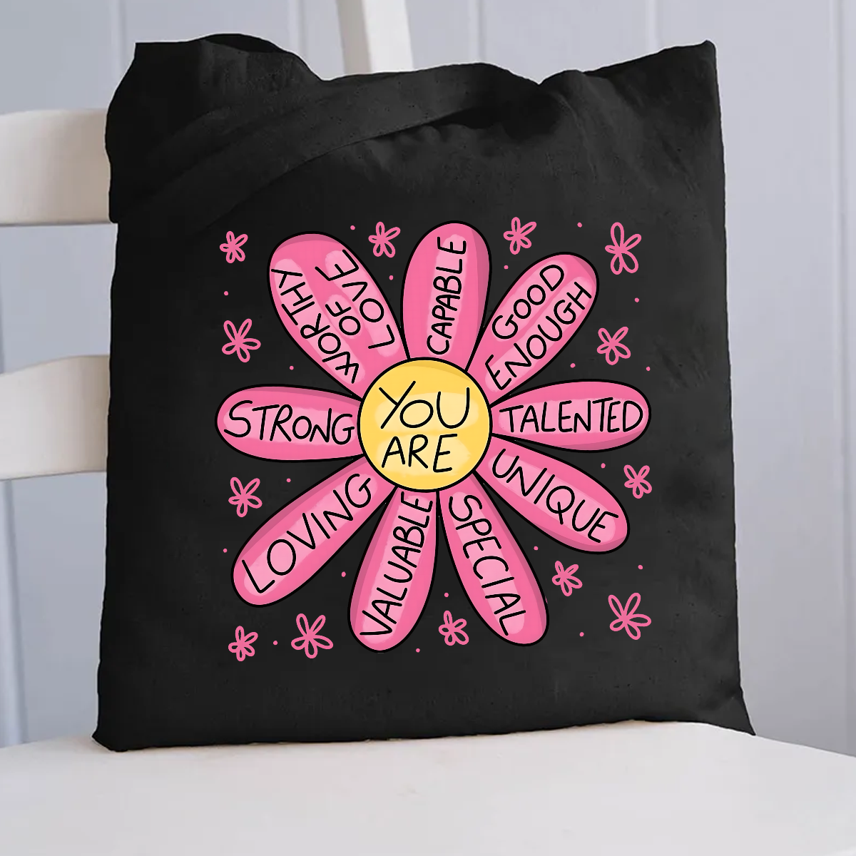 You Are Strong Loving Pink Floral Canvas Tote Bag