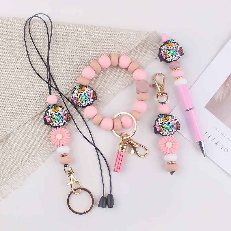 Pink Apple Teacher Lanyard