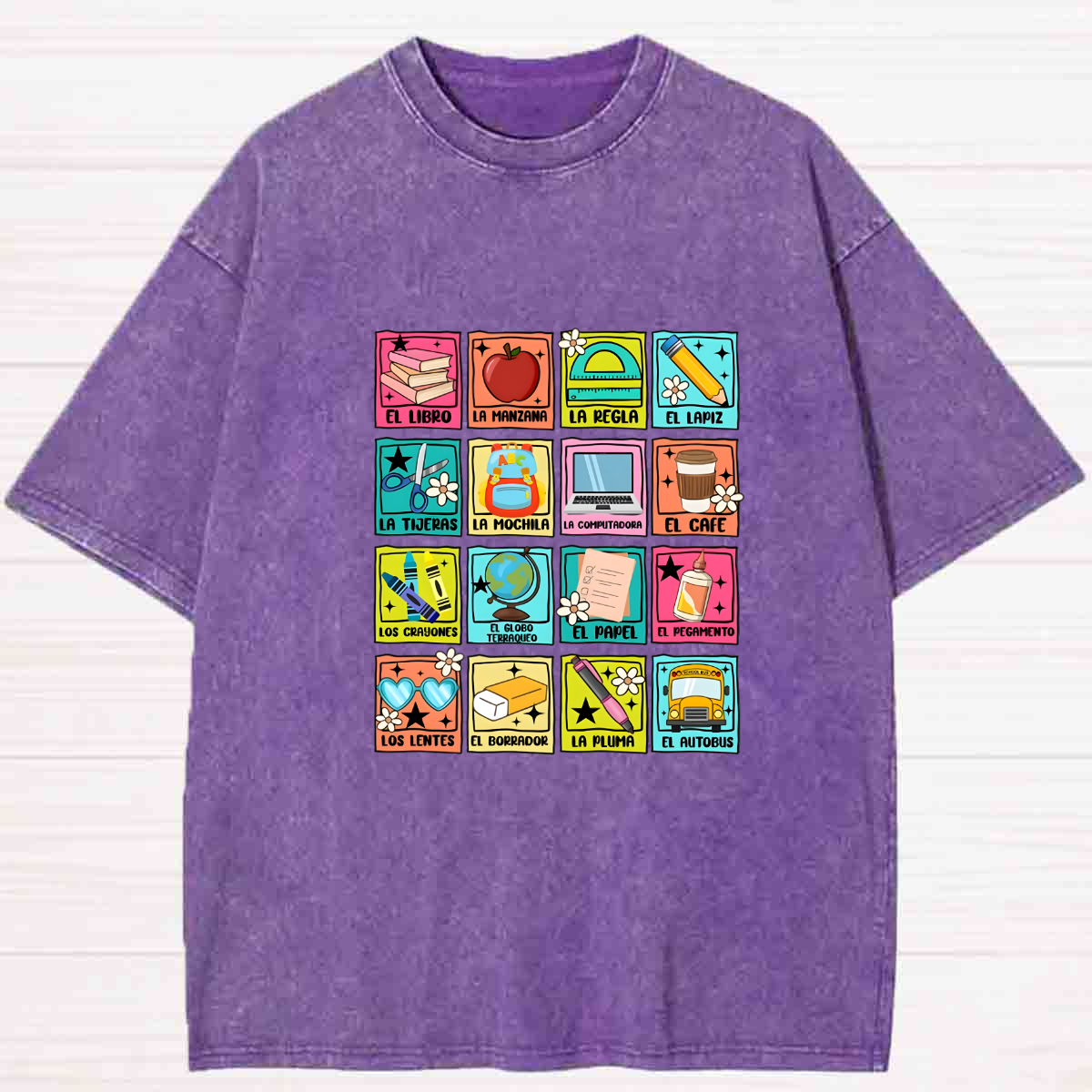 Spanish Picture Correspondence List Vintage Spanish Washed T-shirt