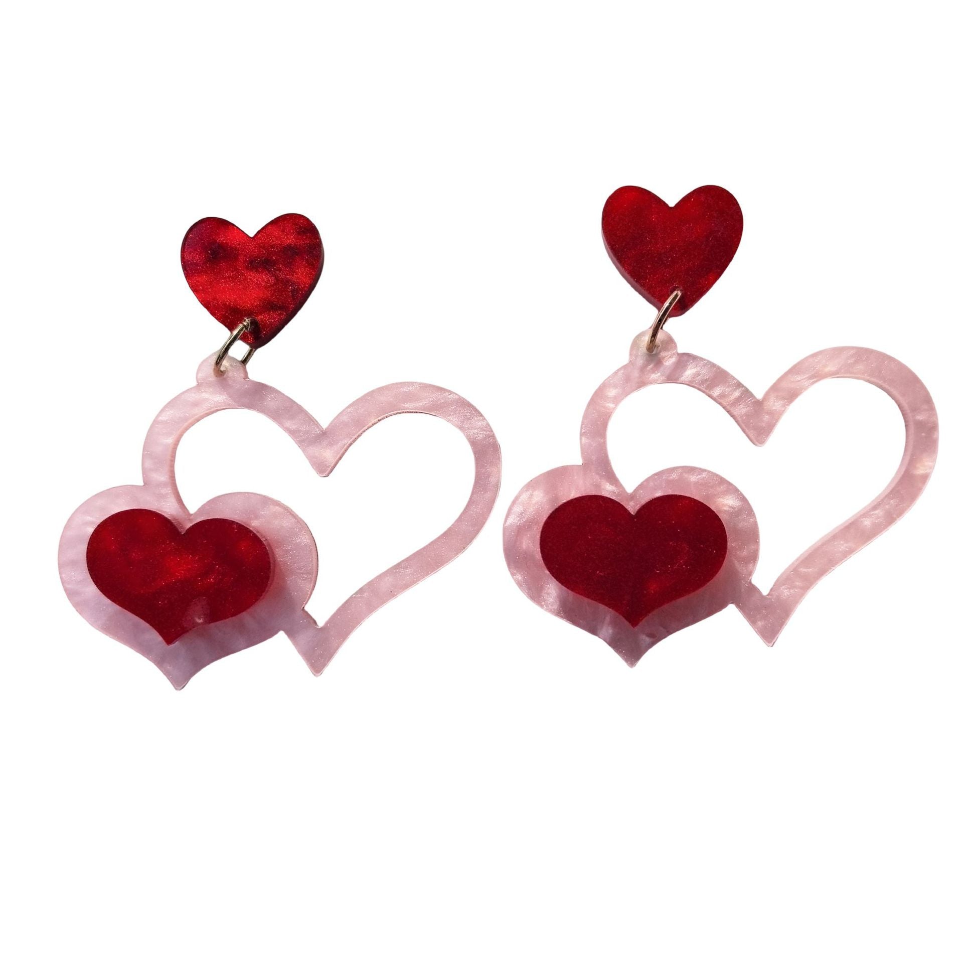 Water Ripple Red And Pink Heart-Shaped Envelope Earrings