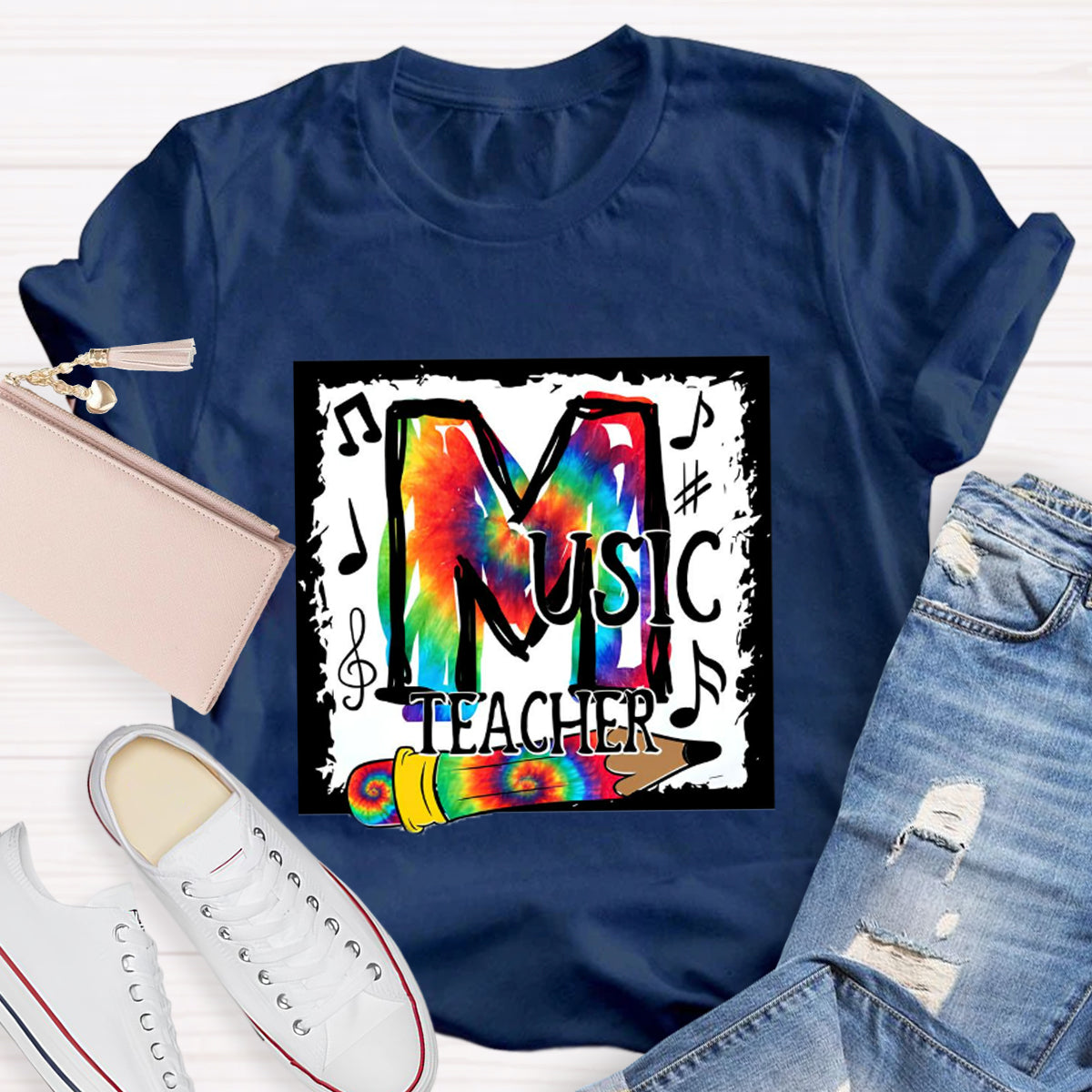 Colorful Music Note Teacher T-Shirt