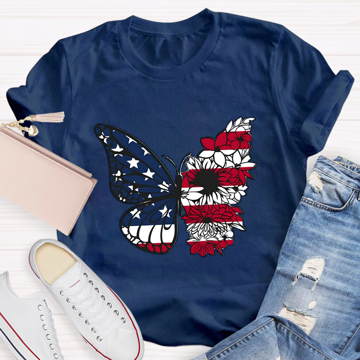 USA Floral Butterfly T-Shirt