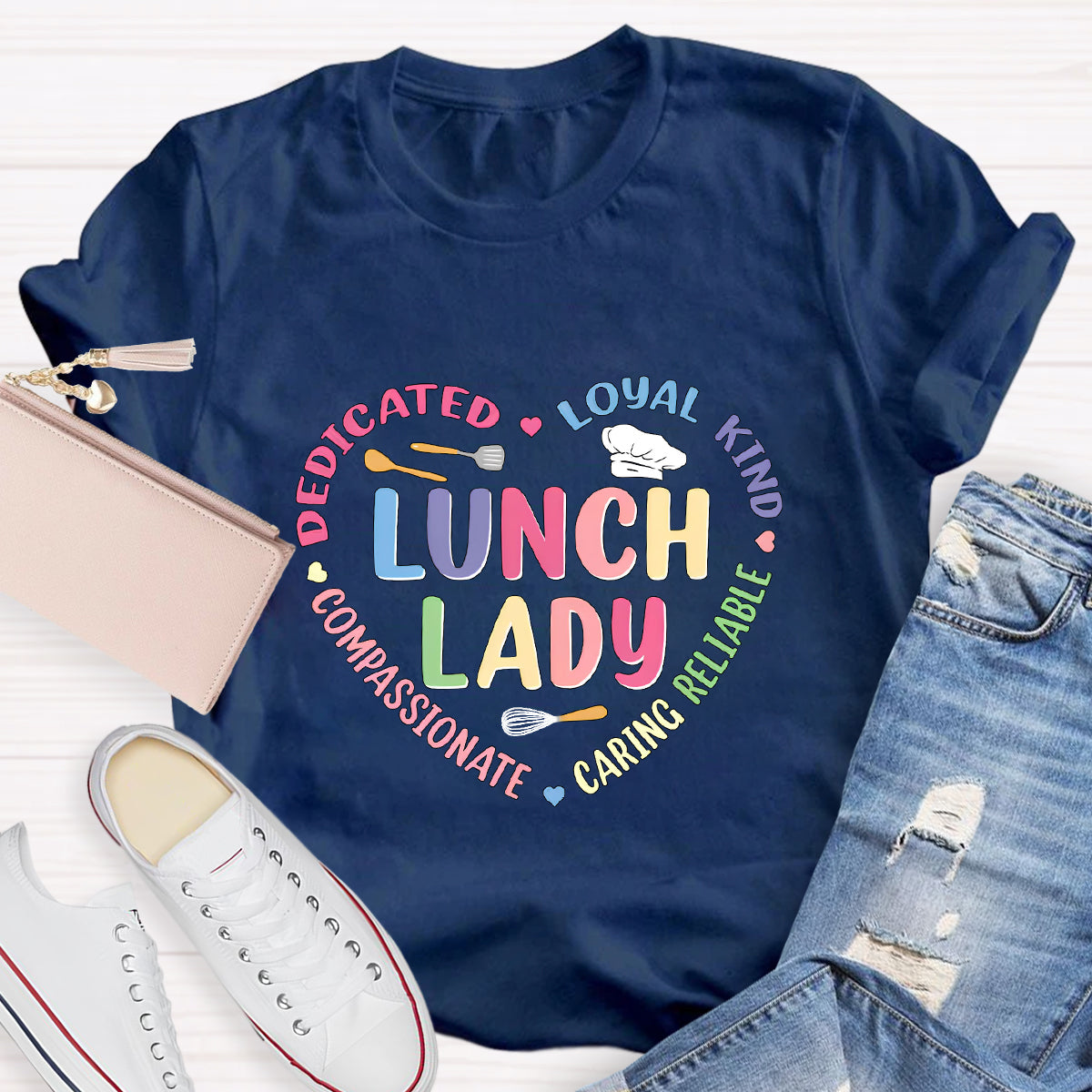 Lunch Lady Loyal Loved Heart Teacher T-Shirt