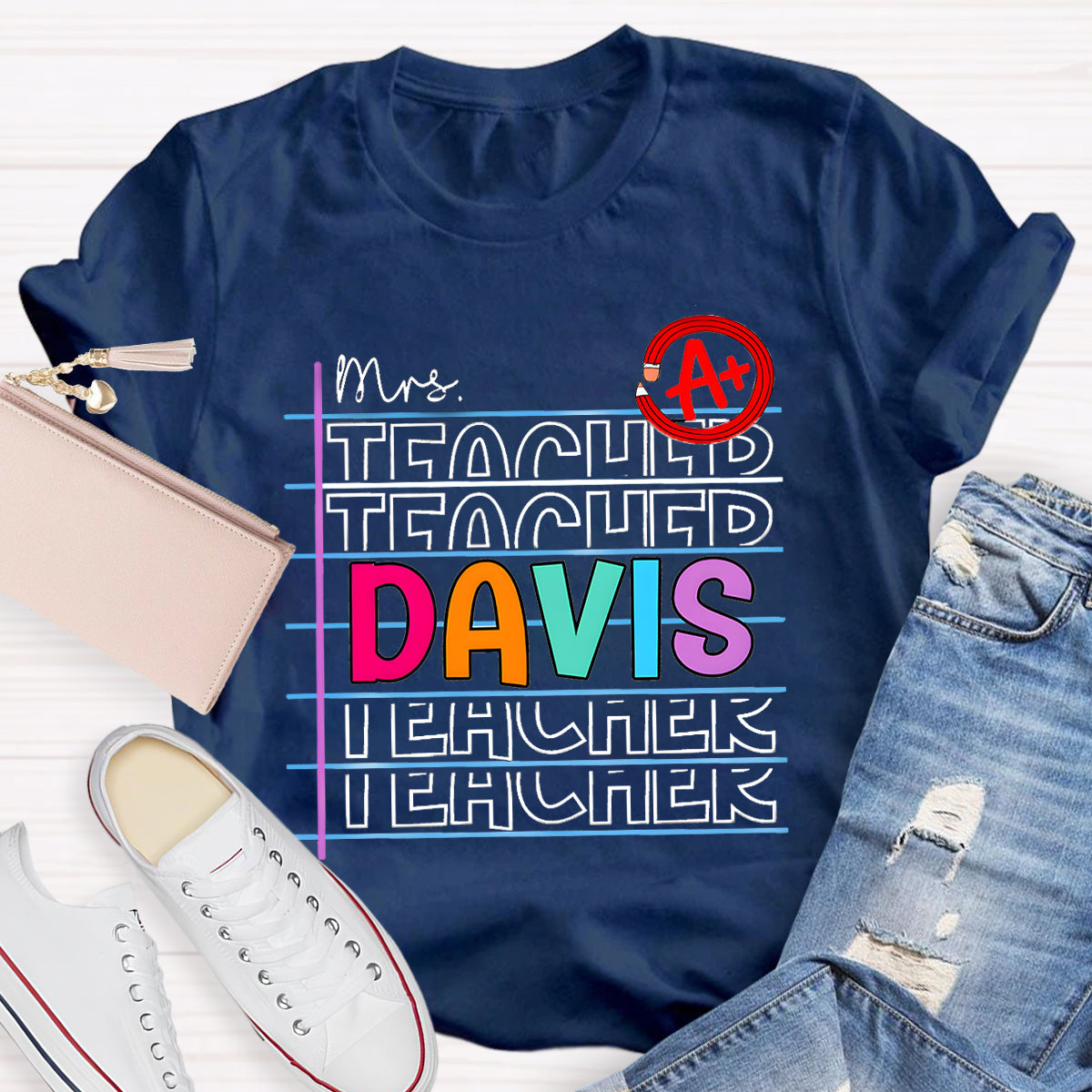 Personalized Name Colorful Letters Teacher T-Shirt