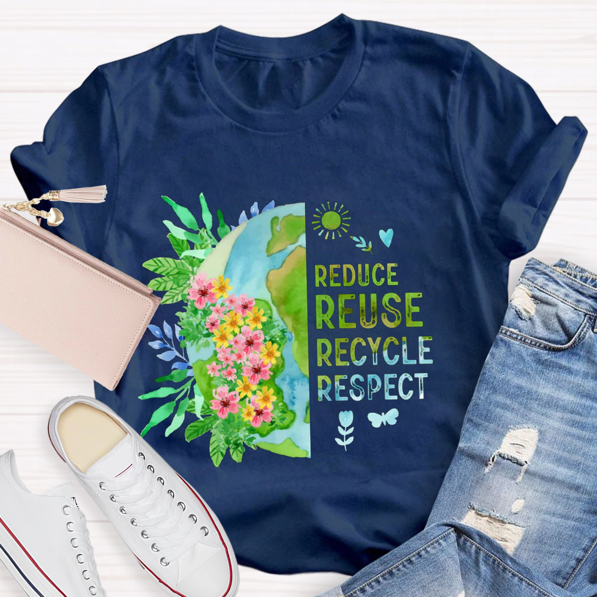 Recycle Respect Flower Planet Earth Day T-Shirt