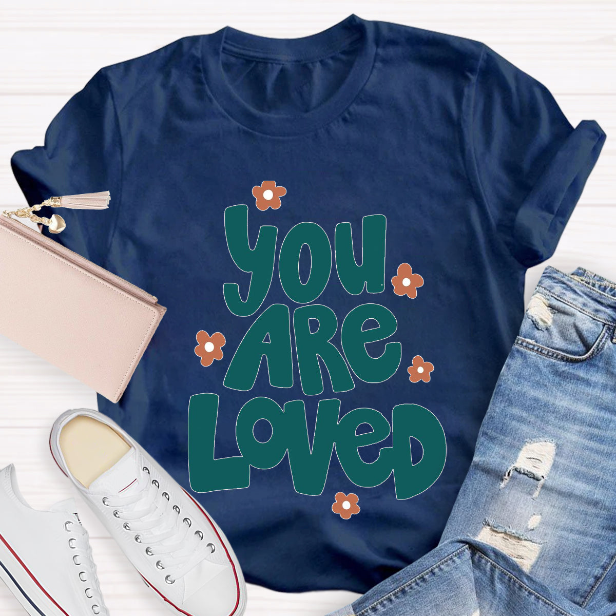 You Are Loved Pink Flower Teacher T-Shirt