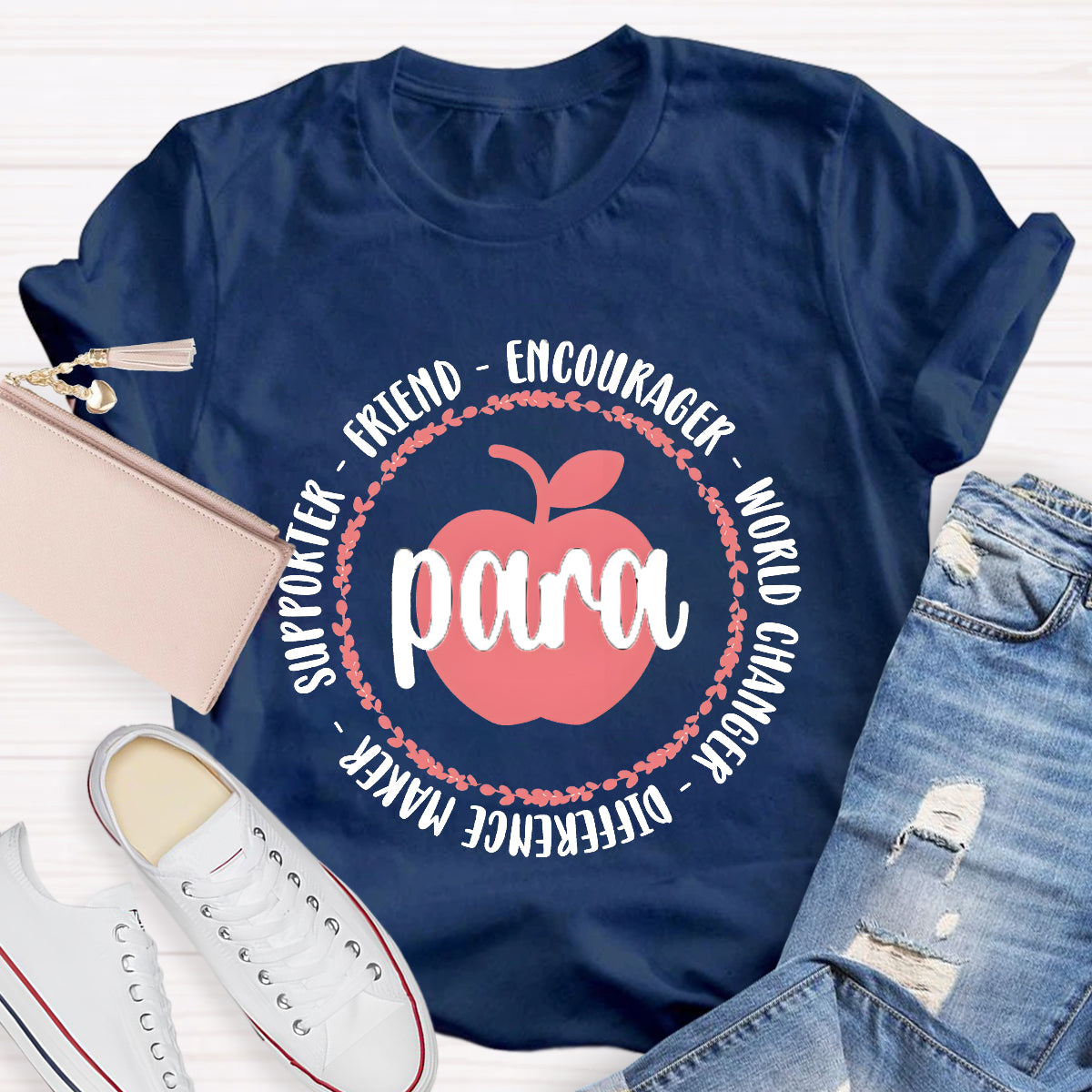 Para Encourage World Changer Pink Apple Teacher T-Shirt