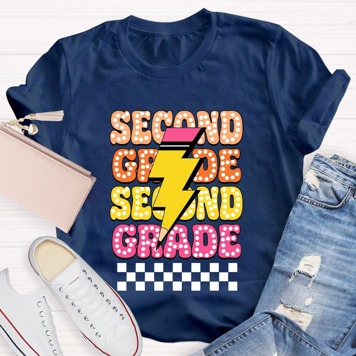 Personalized Grade Pencil Teacher Second Grade T-Shirt