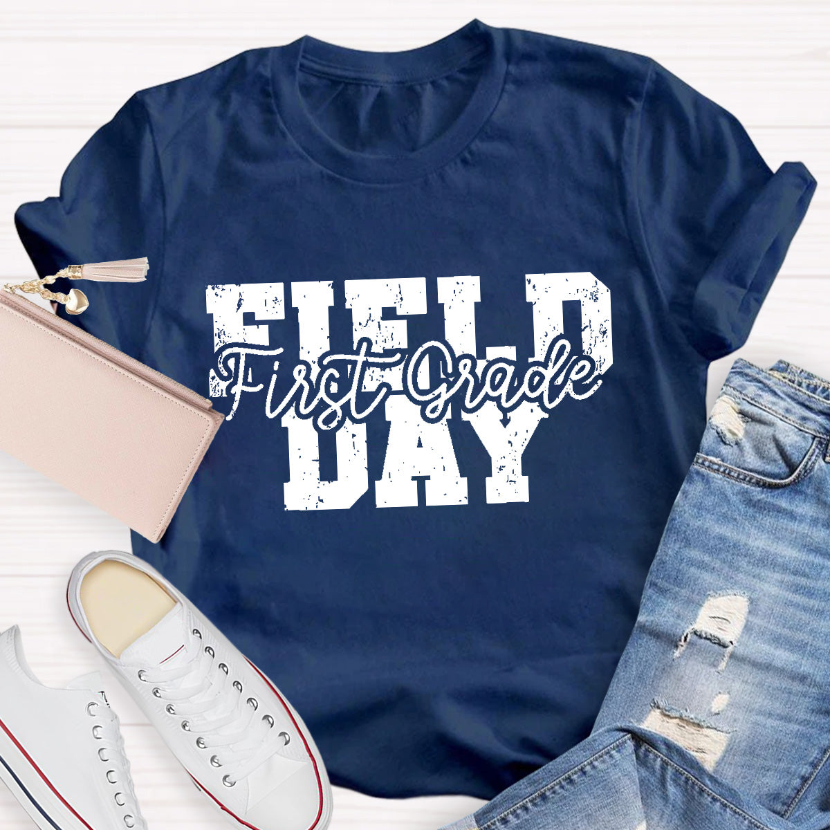 Personalized Grade Field Day Black Letter Teacher T-Shirt
