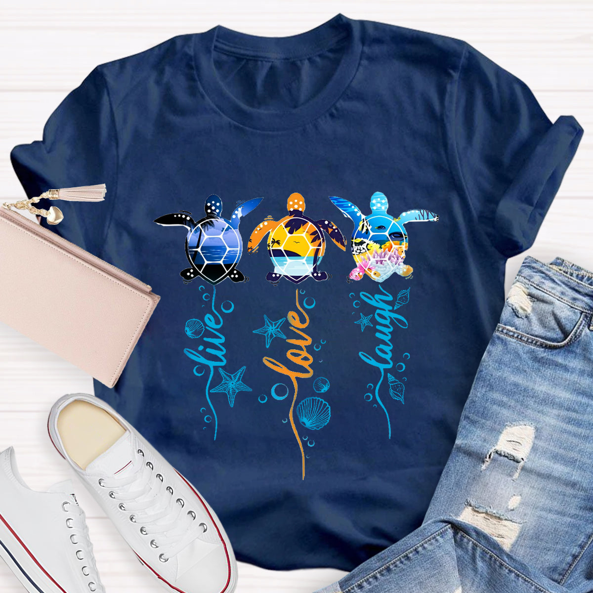 Purple and Pink Sea Turtle Swimming in Blue Ocean T-Shirt