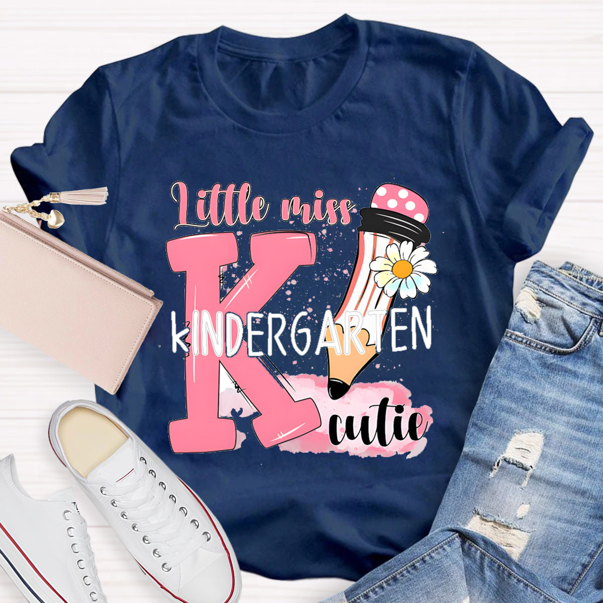Personalized Grade Little Miss Kindergarten Cutie Teacher T-Shirt