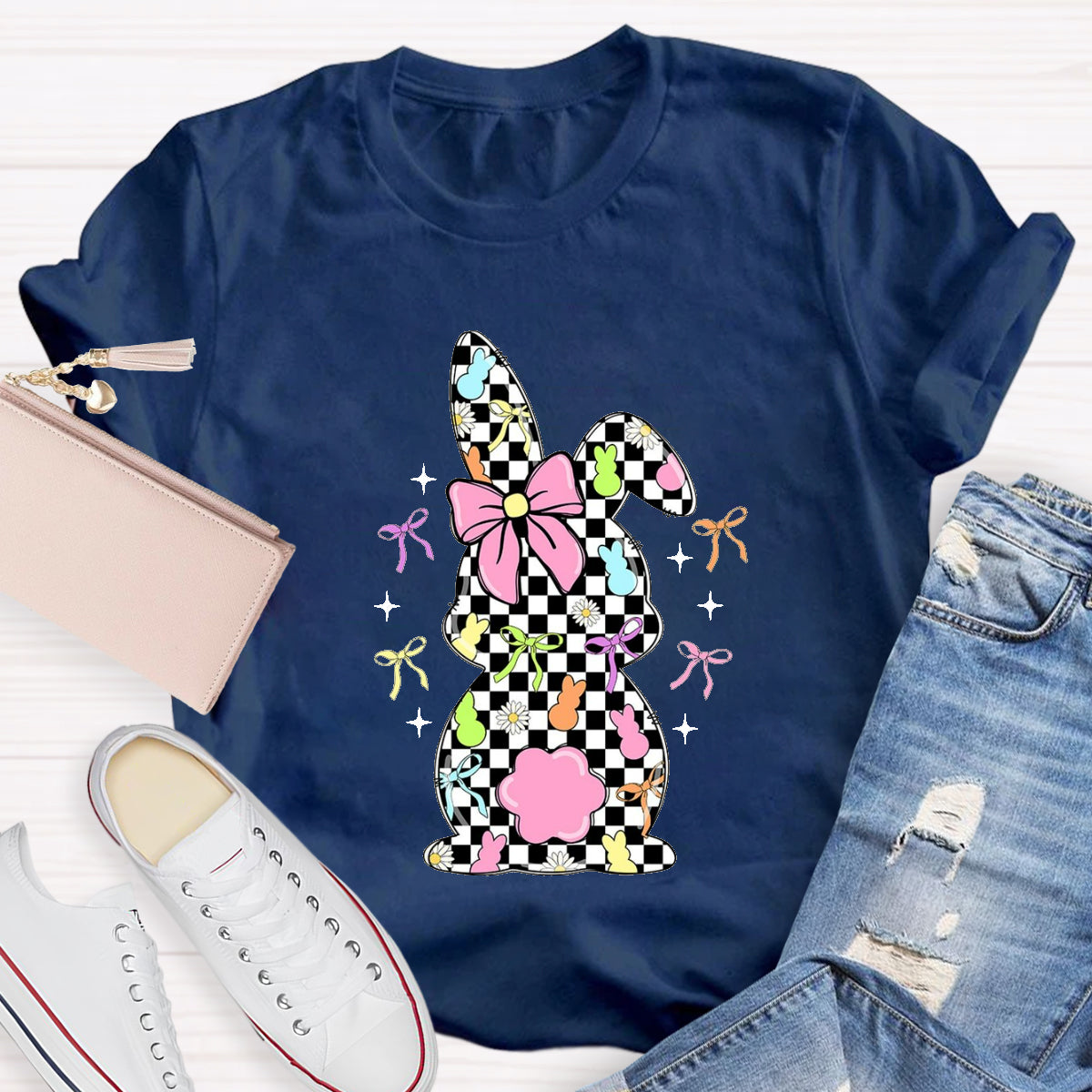 Easter Checkerboard Rabbit Teacher T-Shirt