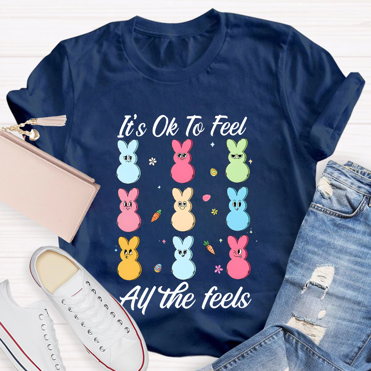 It's Ok To Feel All The Feels Bunny Teacher T-Shirt