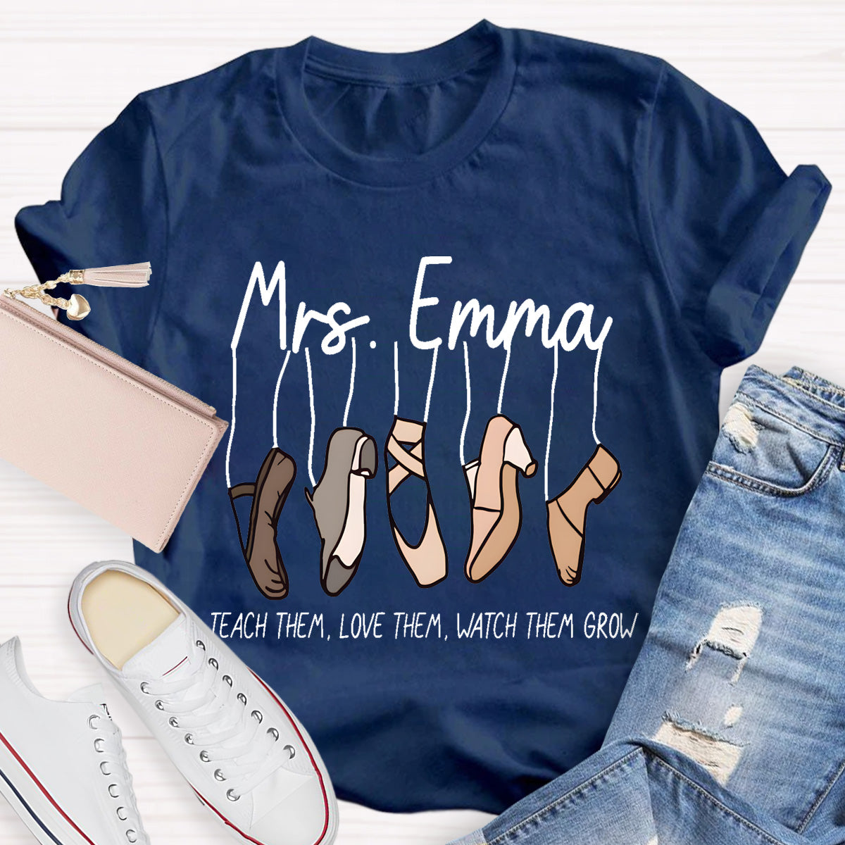 Personalized Name Watch Them Grow Teacher T-Shirt
