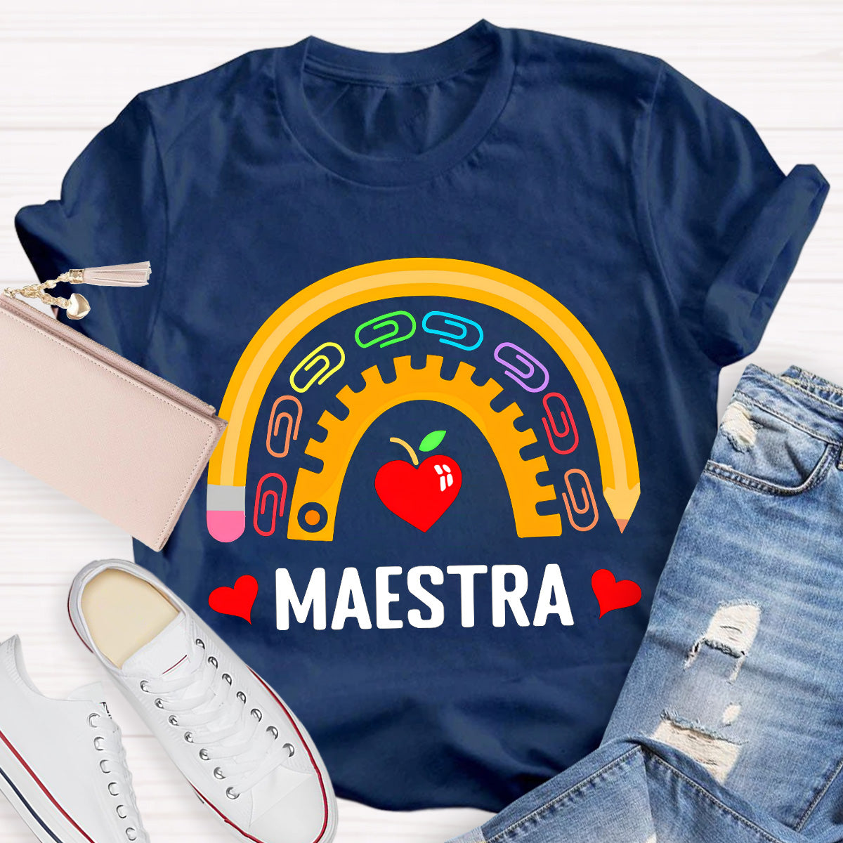 Maestra Color Paper Clip Teacher T-Shirt