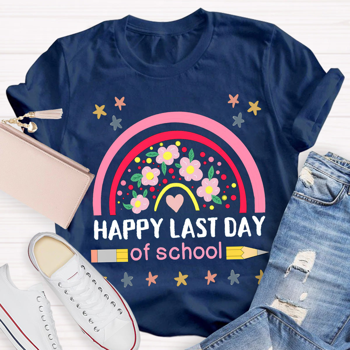 Happy Last Day Of School Flower Teacher T-Shirt