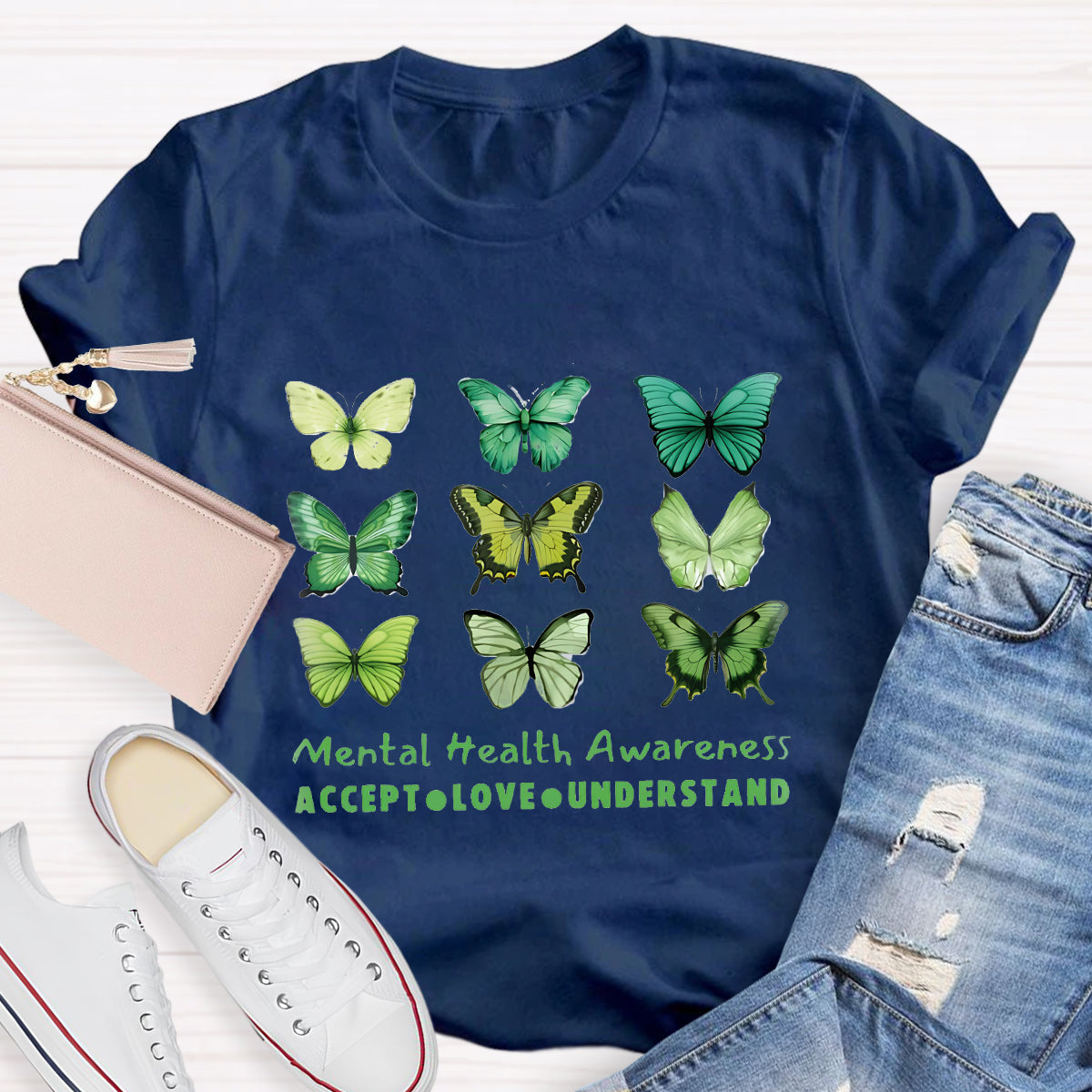 Accept Love Understand Butterfly Mental Health Awareness T-Shirt