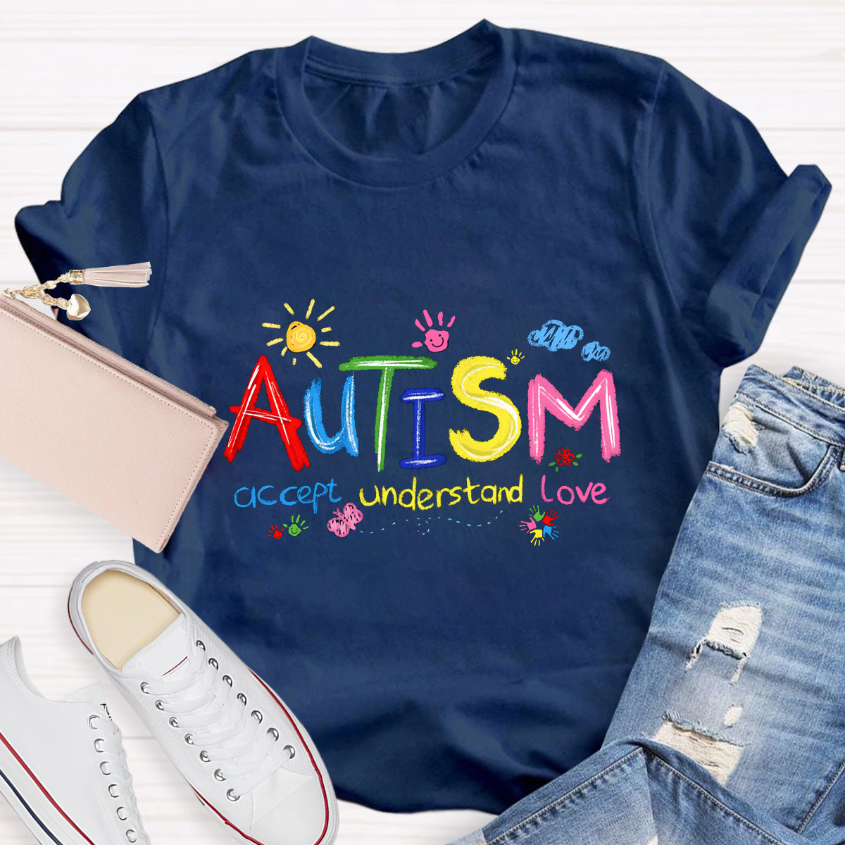 Brushstroke Autism Love Accept Teacher T-Shirt