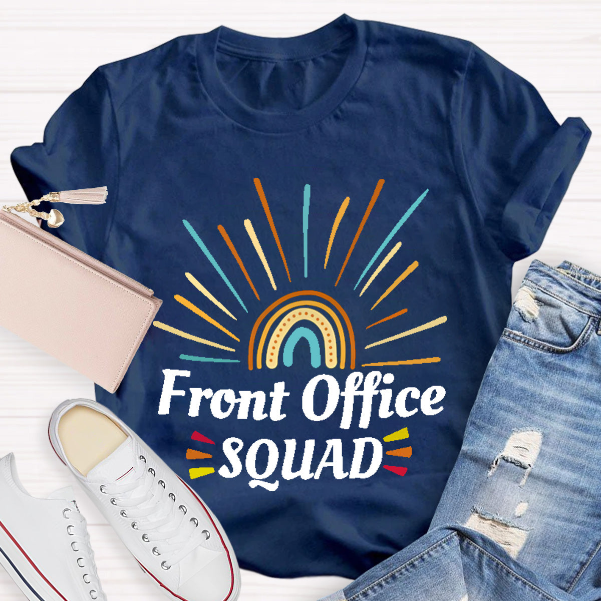 Rainbow Front Office Squad Teacher T-Shirt