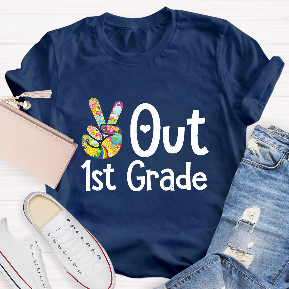 Personalized Grade Out 1st Grade Hand Signal Teacher T-Shirt