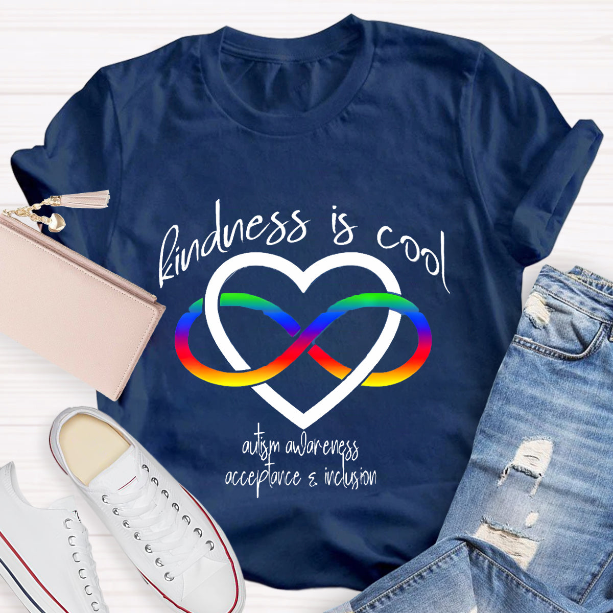 Kindness is Cool Autism Infinity Heart Rainbow T-Shirt