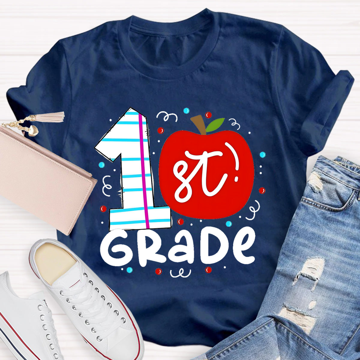 Personalized Grade 1st Grade Red Apple Teacher T-Shirt