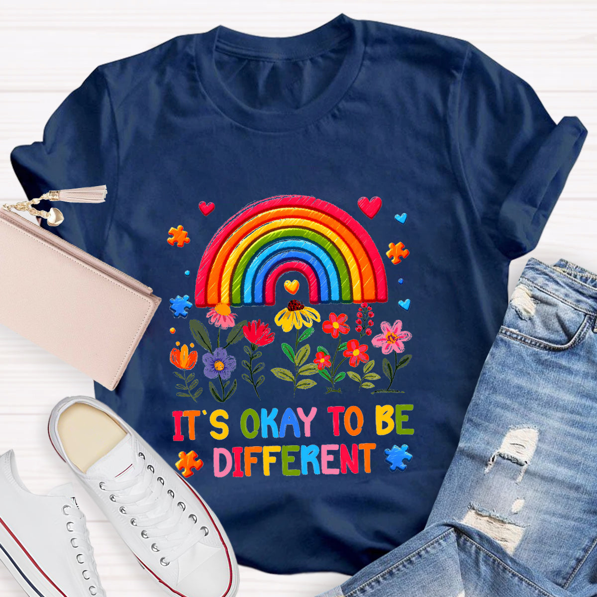 It's Okay to Be Different Floral Rainbow T-Shirt