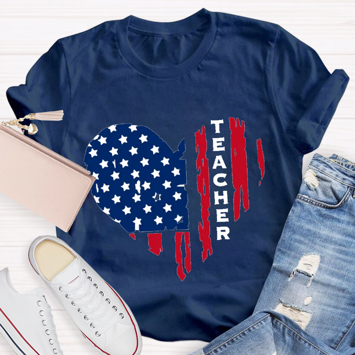 American Teacher Heart Teacher T-Shirt