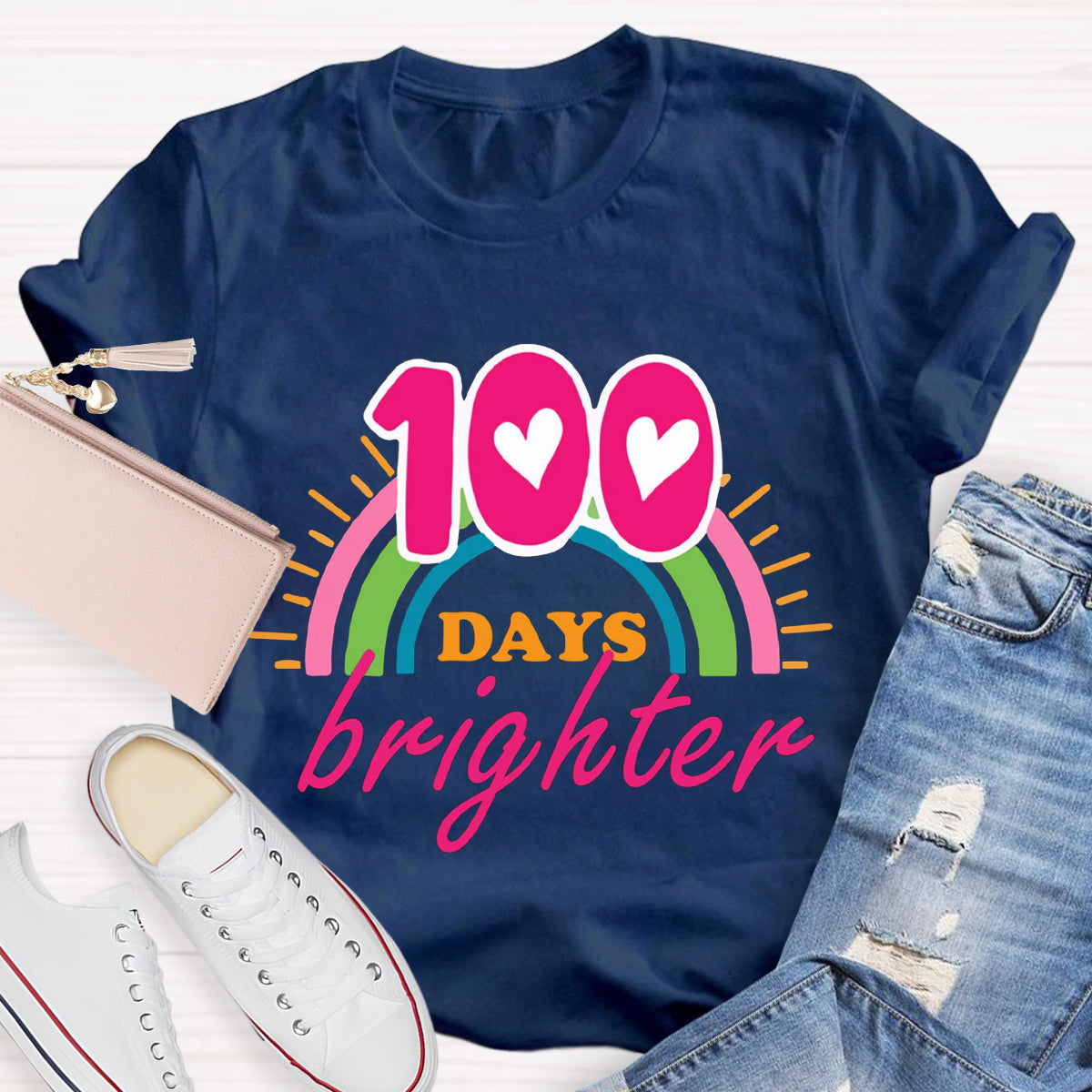 100 Days Brighter Pink Heart T-Shirt