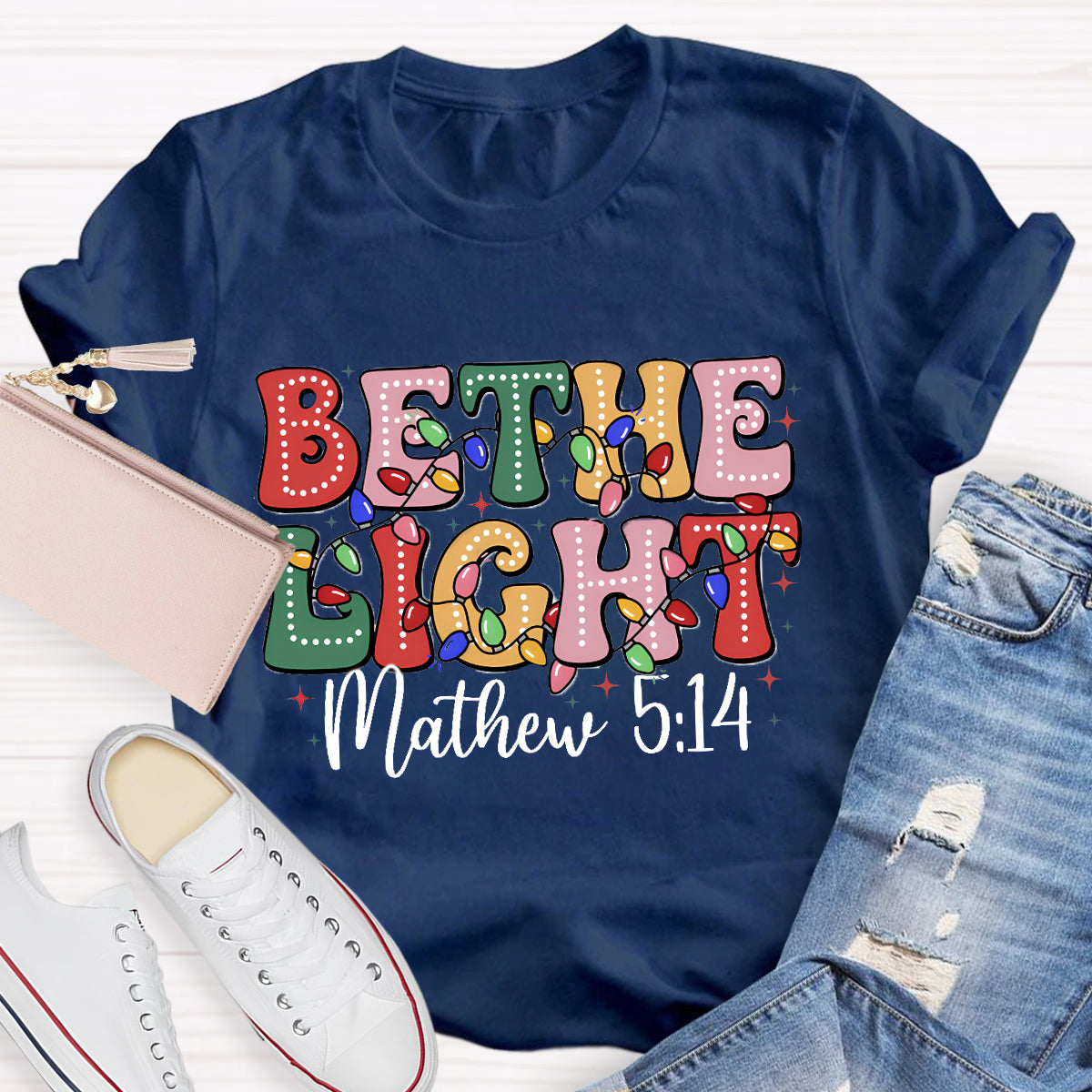 Christmas Be The Light Teacher T-Shirt