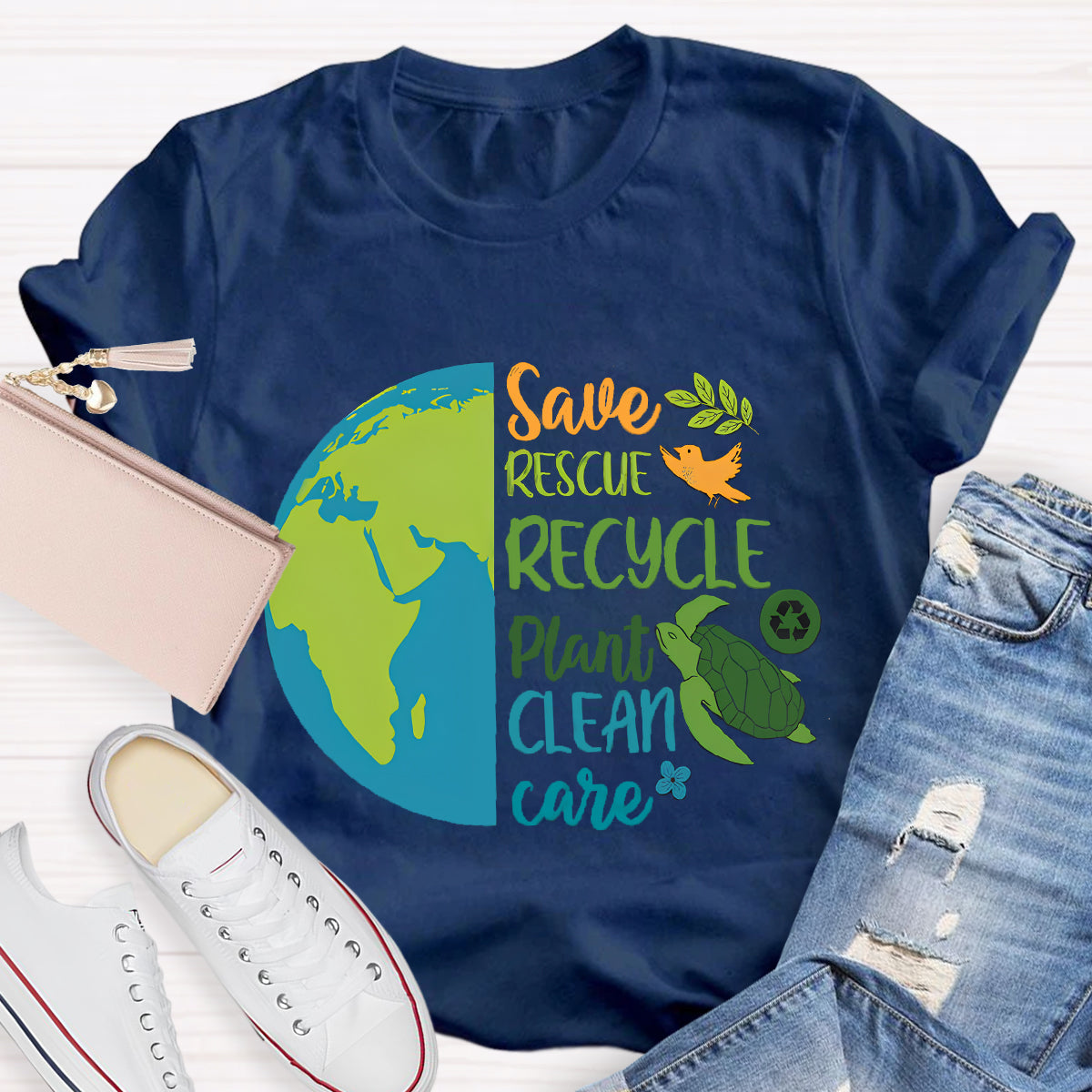 Save Rescue Recycle Plant Clean Care Earth Day T-Shirt