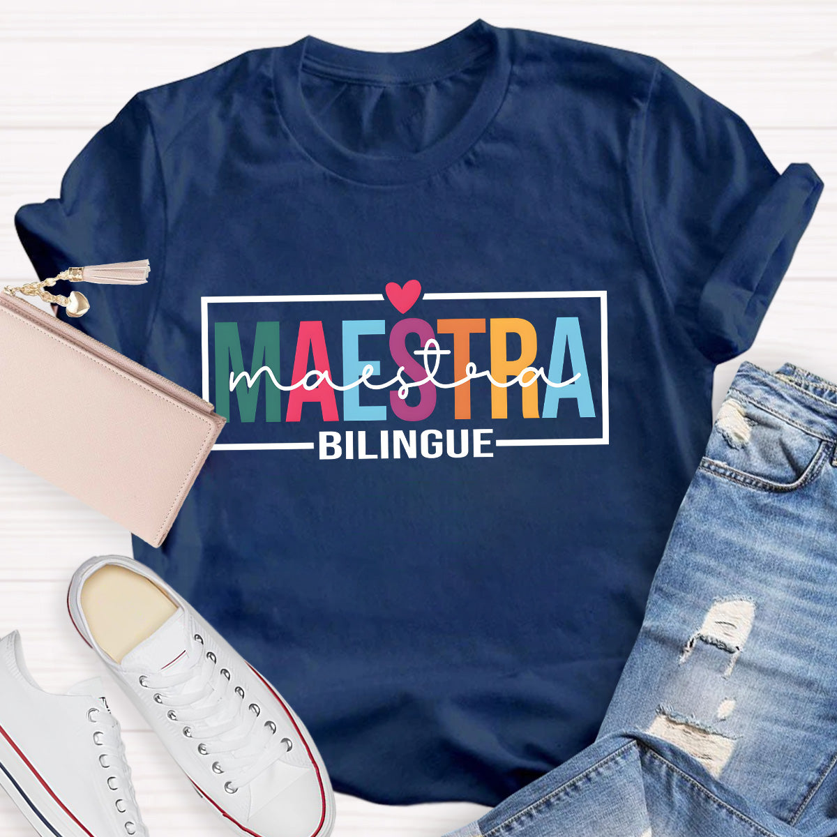 Maestra Bilingue Heart Teacher T-Shirt