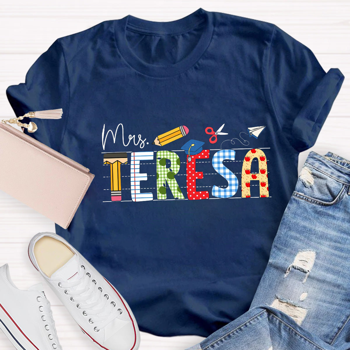 Personalized Name Paper Airplane Teacher T-Shirt