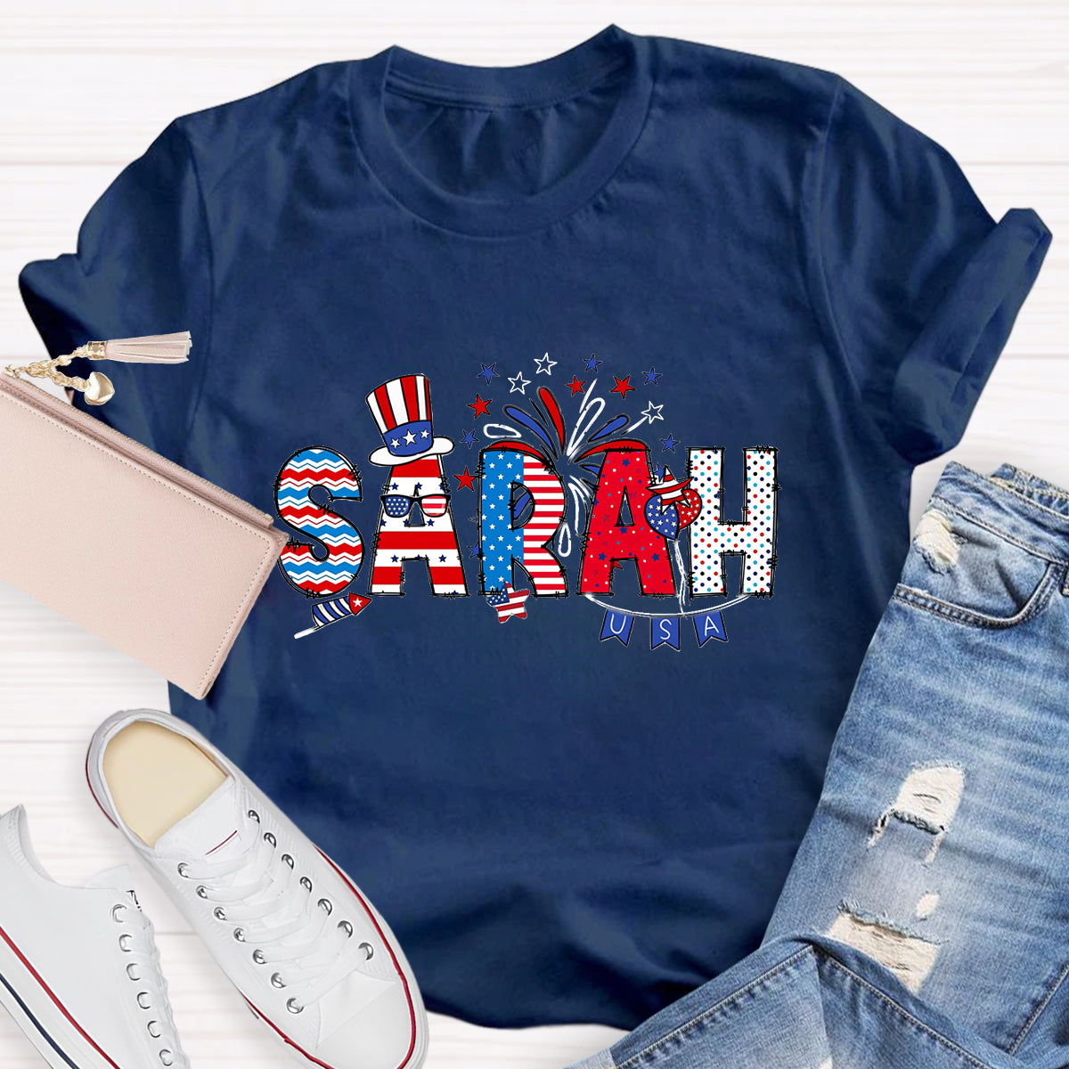 Personalized Independence Day Name Teacher T-Shirt