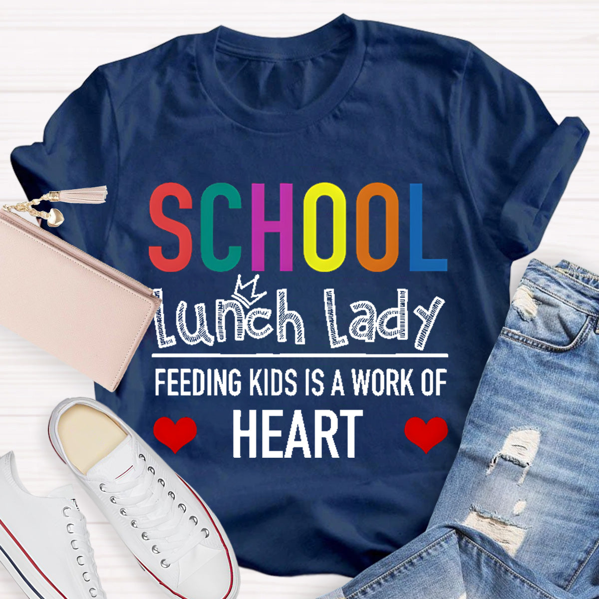 School Lunch Lady Feeding Kids Is A Work Of Heart Teacher T-Shirt