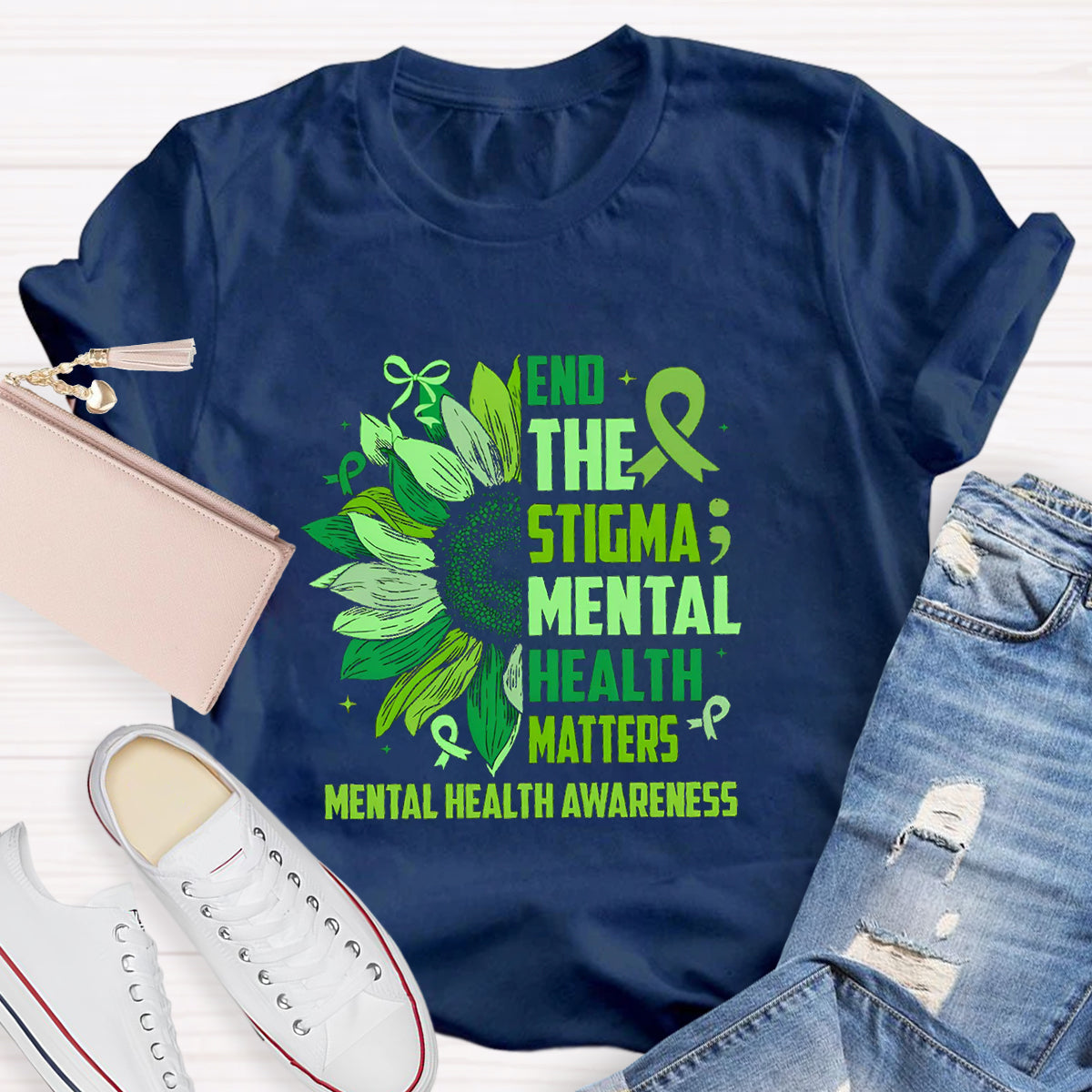 End The Stigma Mental Health Matters Teacher T-Shirt