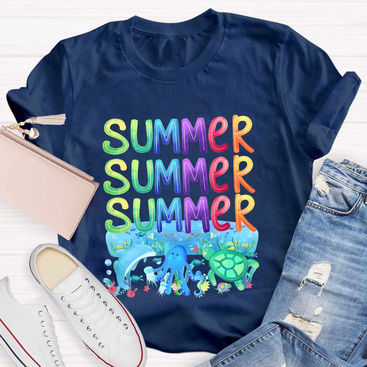 Rainbow Summer Teacher T-Shirt