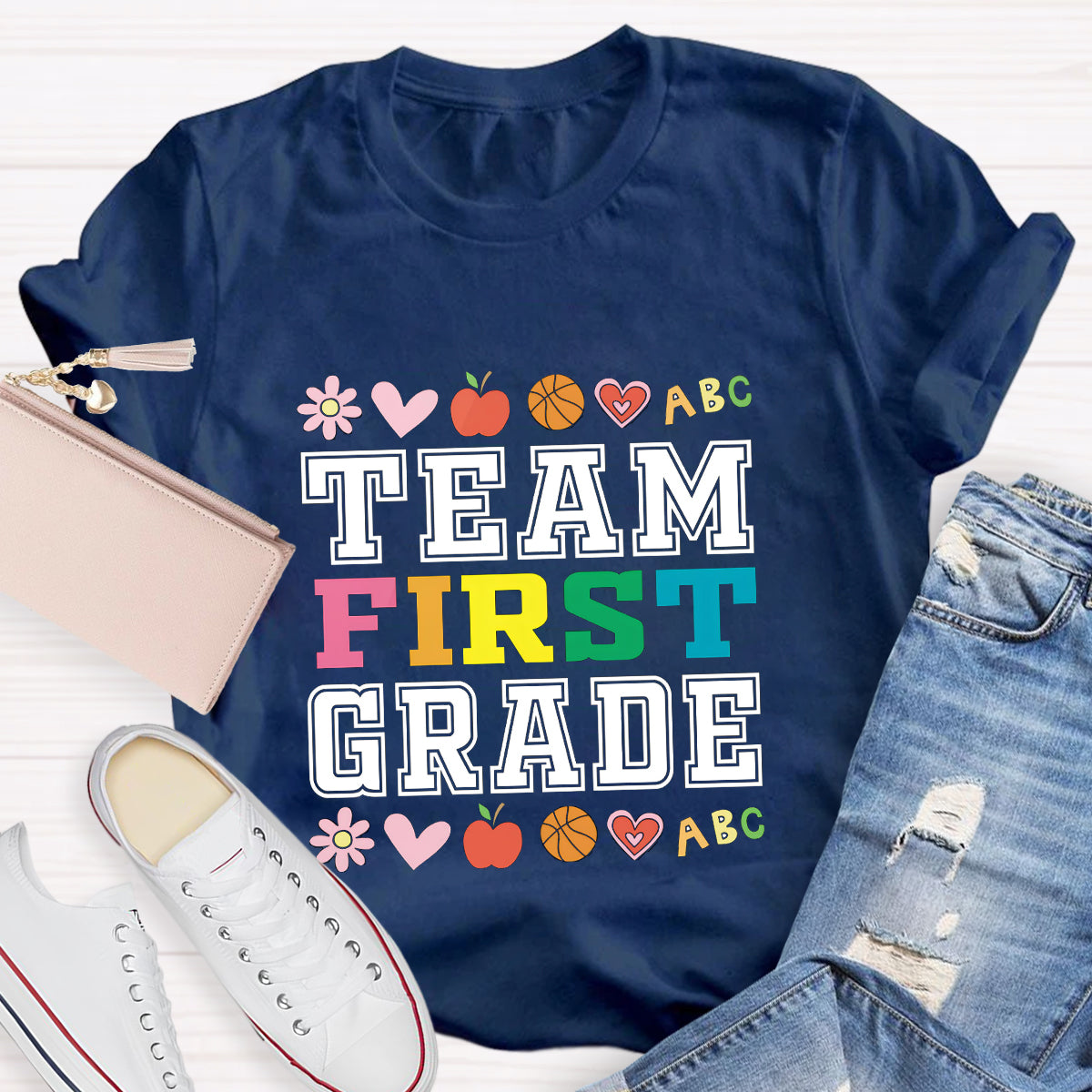 Personalized Grade Team Colorful First Grade Teacher T-Shirt