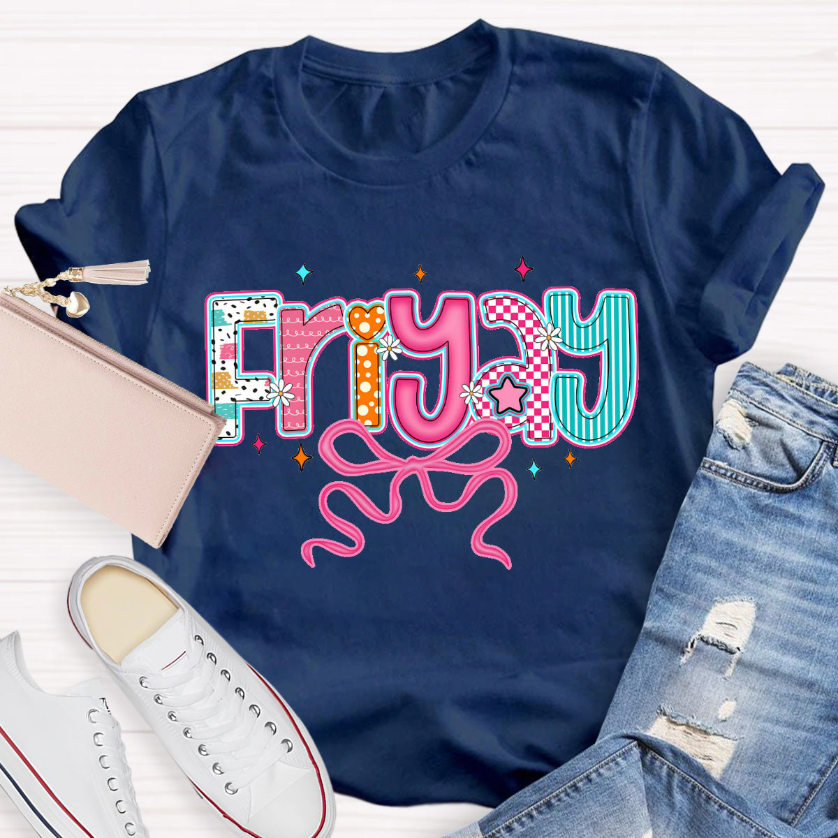 Friyay Pink Star Teacher T-Shirt