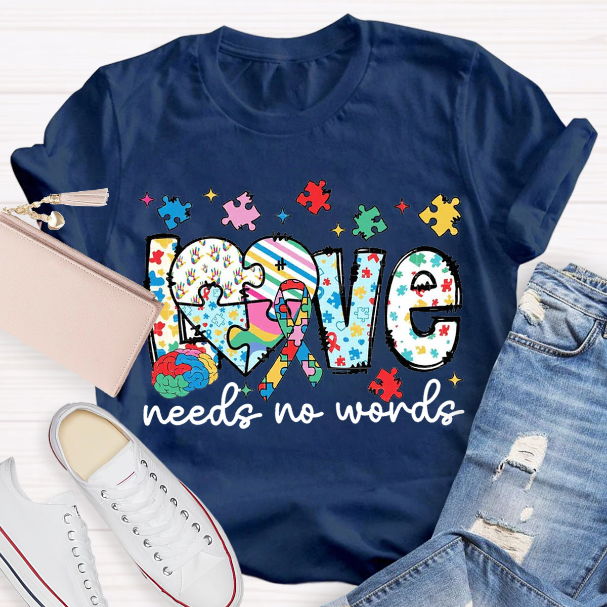 Love Needs No Words Autism Teacher T-Shirt