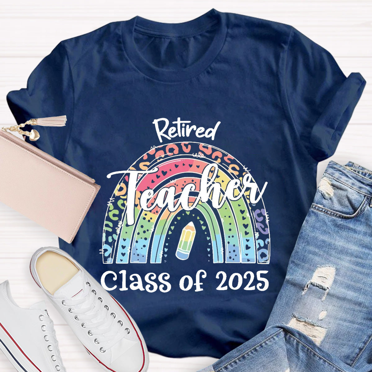 Personalize Year Retired Rainbow Teacher T-Shirt