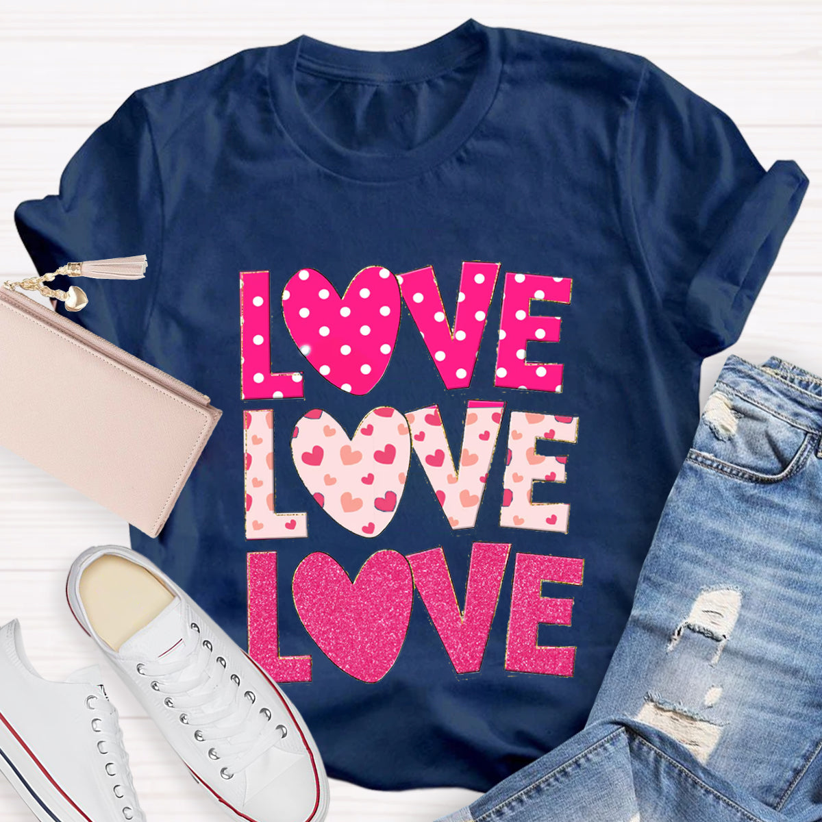 Valentine Day Pink Heart Love T-Shirt